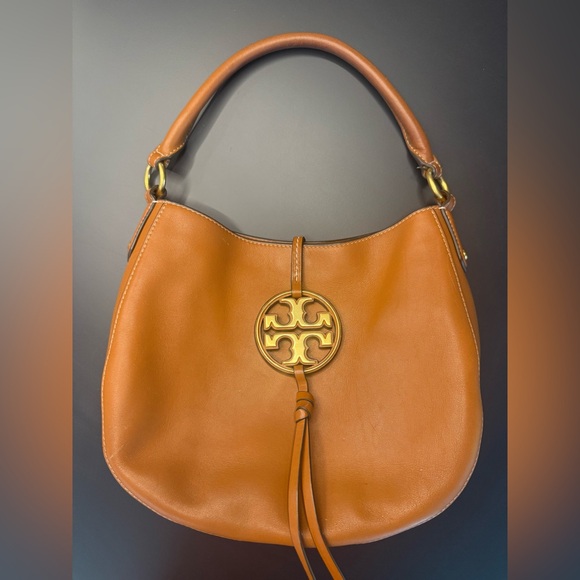 TORY BURCH Miller Mini Metal Logo Hobo Handbag in Aged Camello - Picture 9 of 16